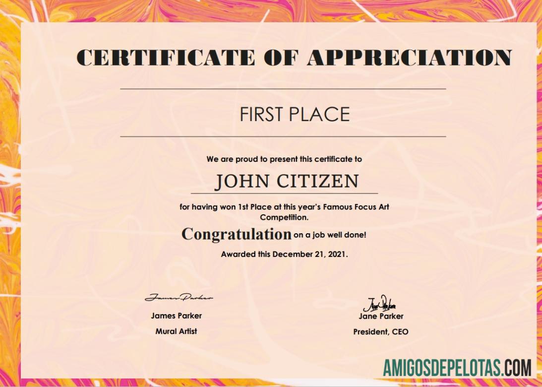 Em branco modelo de certificado de arte dos EUA em formato Word e PDF